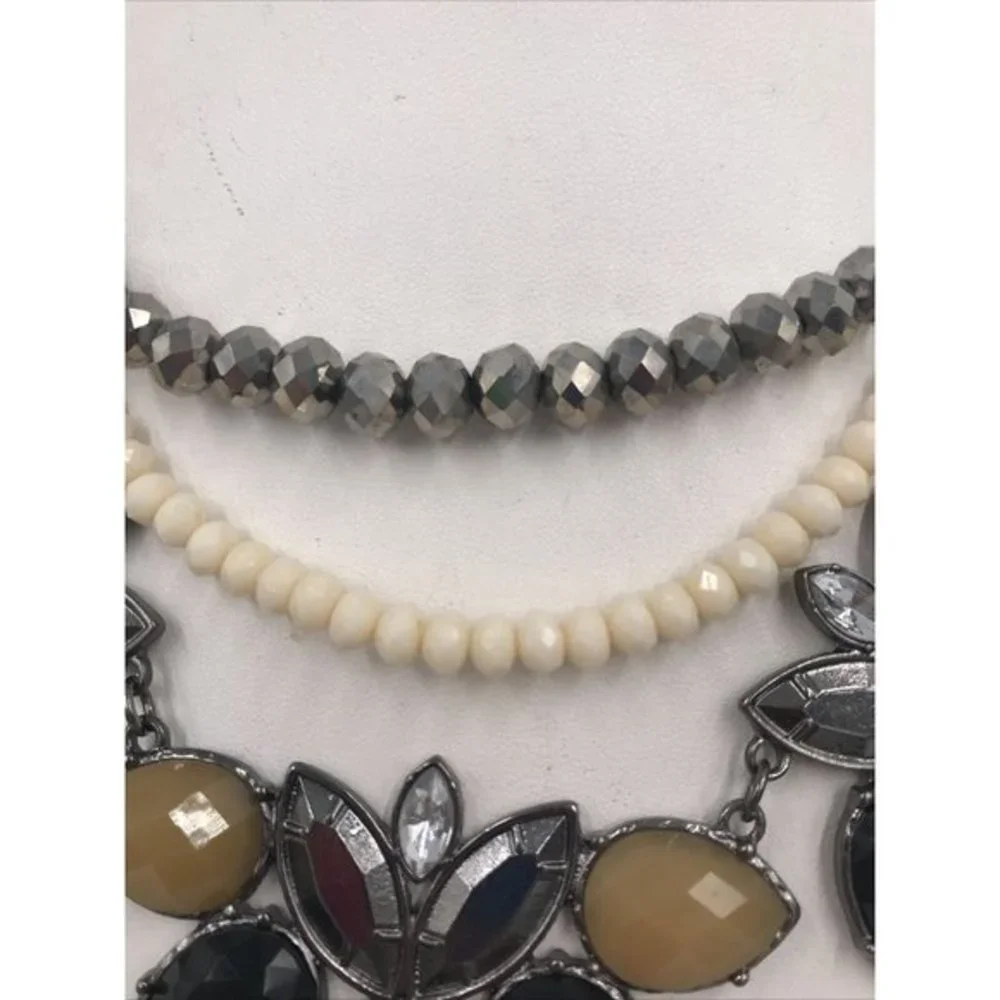 Gun Metal tone Black/Grey Cream Rhinestone Necklace‎ 18